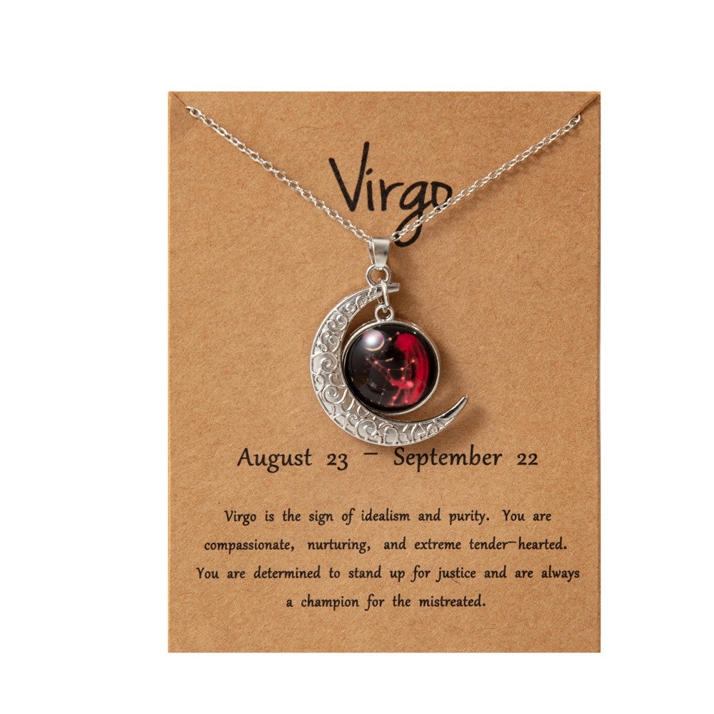 Wholesale Retro Luminous Contion Moon Pendant Necklace,  Zinc Alloy Glass,  Fashion Accessory for Women