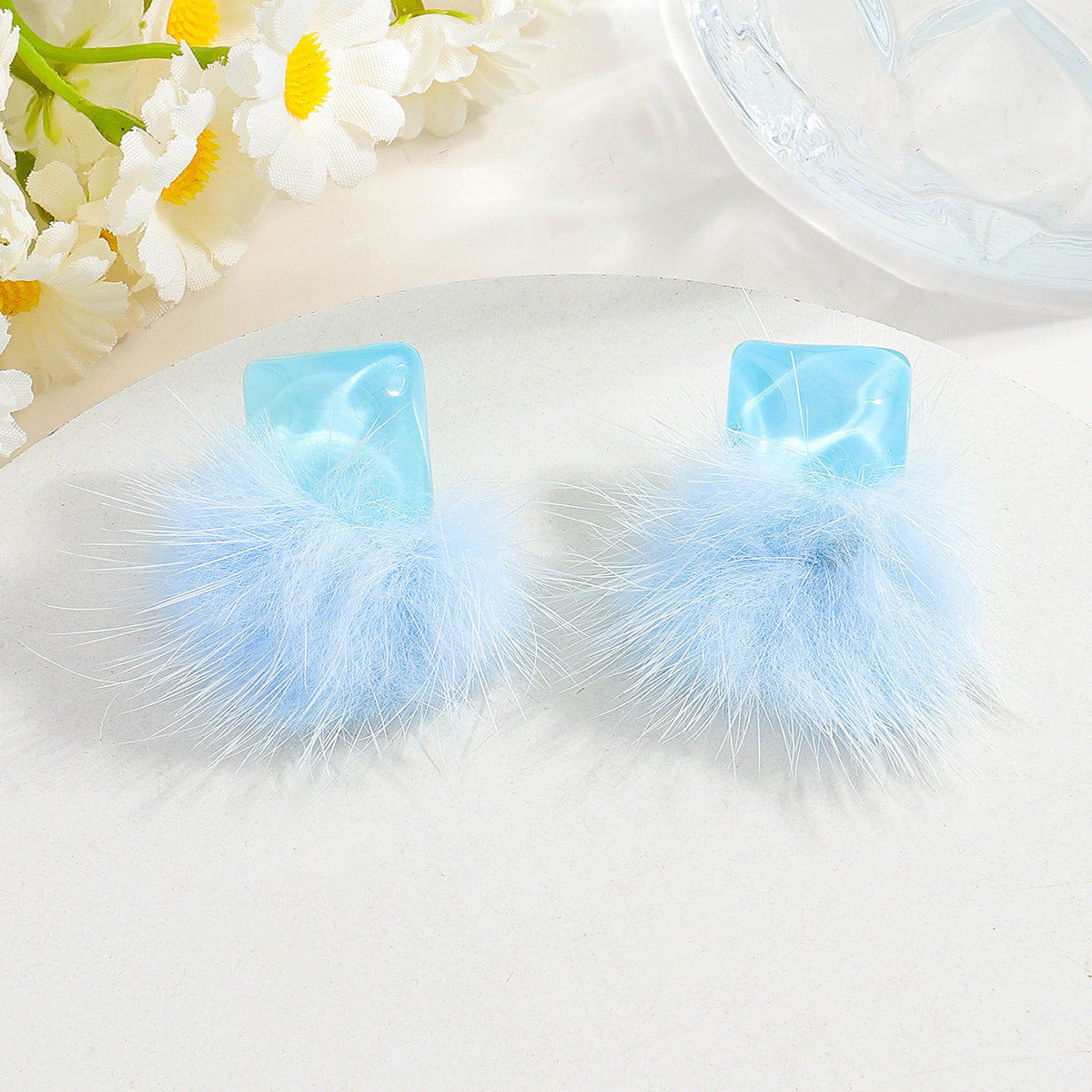 Wholesale Pom-pom Resin Cute Earrings