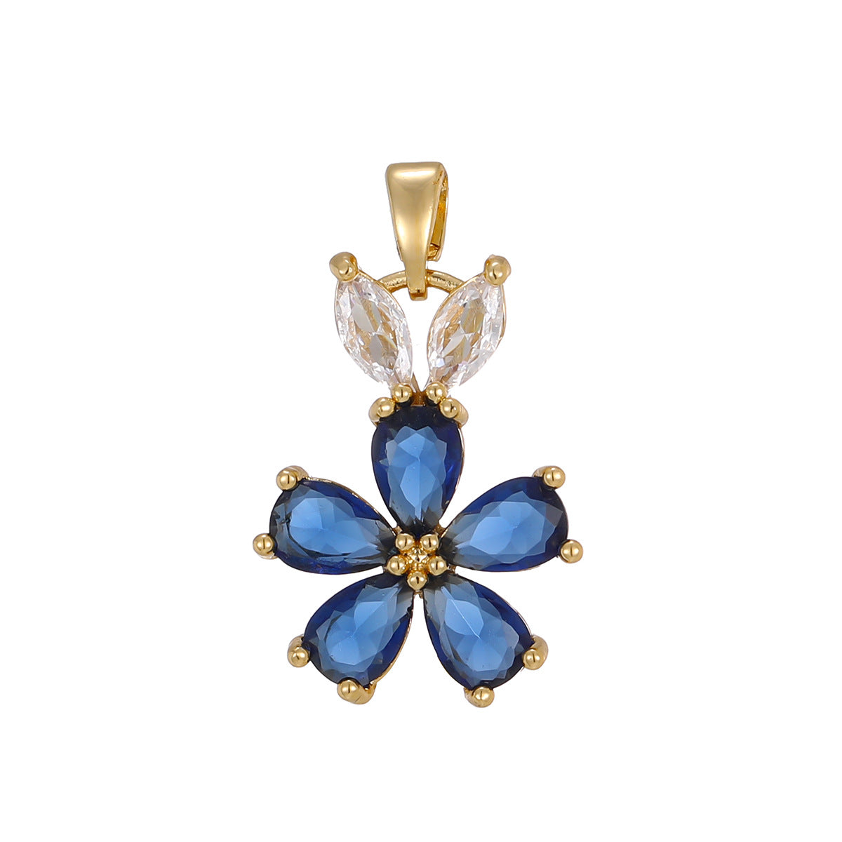 Wholesale Trendy Five-Petal Flower Pendant Necklace Copper Gold Plated Pink Zircon Fashion Jewelry Accessory