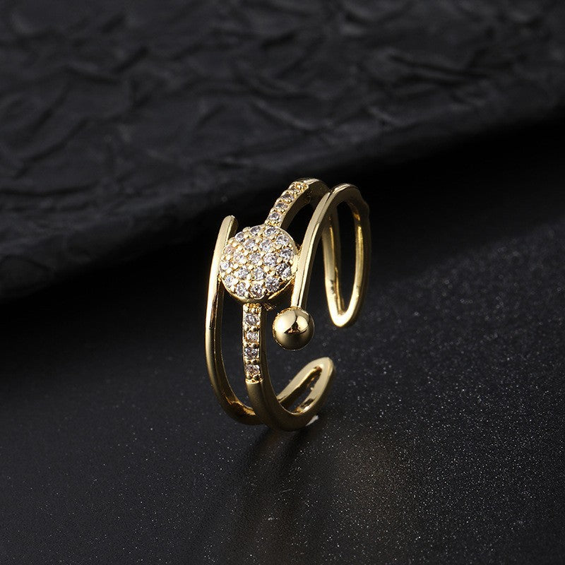 Wholesale European Fashion Sparkling Gold Plated Copper Zircon Open Ring Geometric Chic Jewelry Accessory Gift