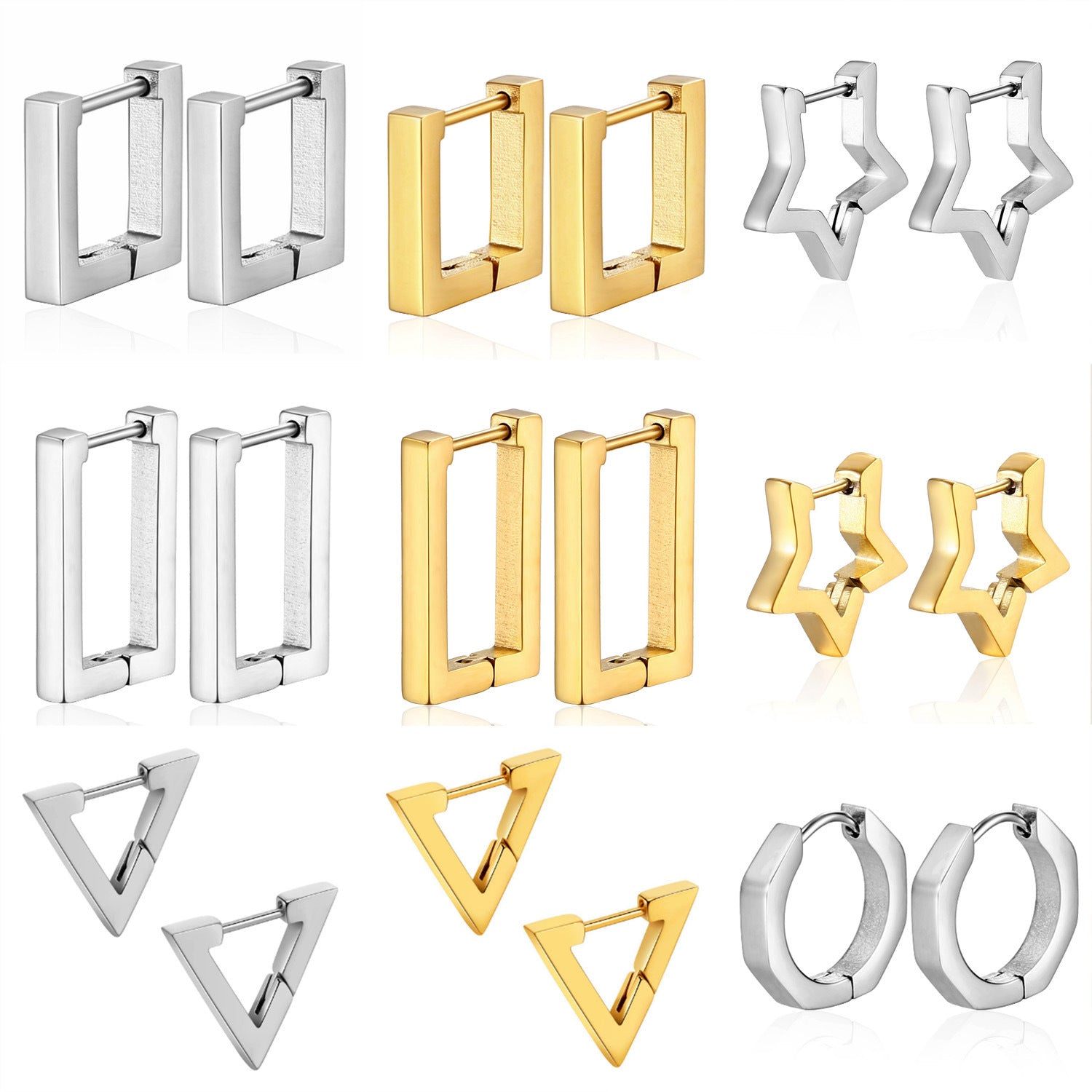 Wholesale Trendy Stainless Steel Geometric Ear Cuffs Unisex Electroplated Steel Tone Jewelry Accessory