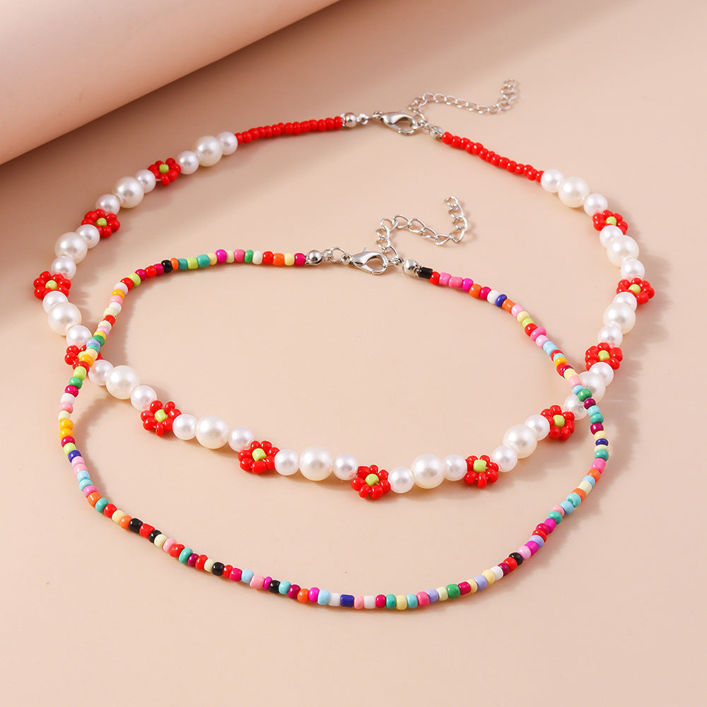 Wholesale Rice Pearl Flower Necklace Set ACC-NE-YueSen029