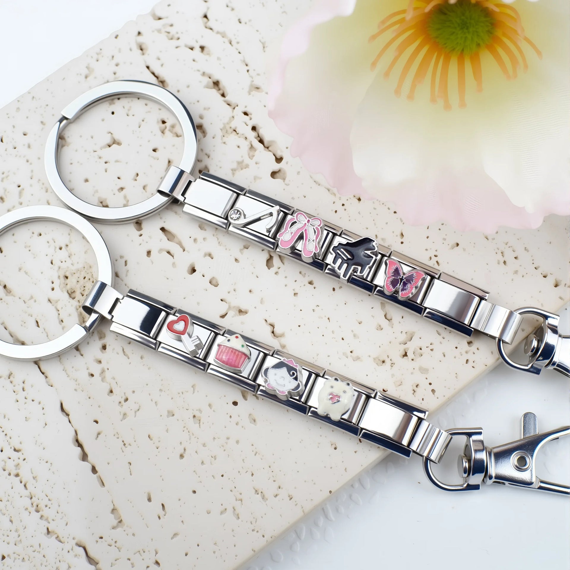 Wholesale Single Section Creative Titanium steel Composable Italian Charm Keychains