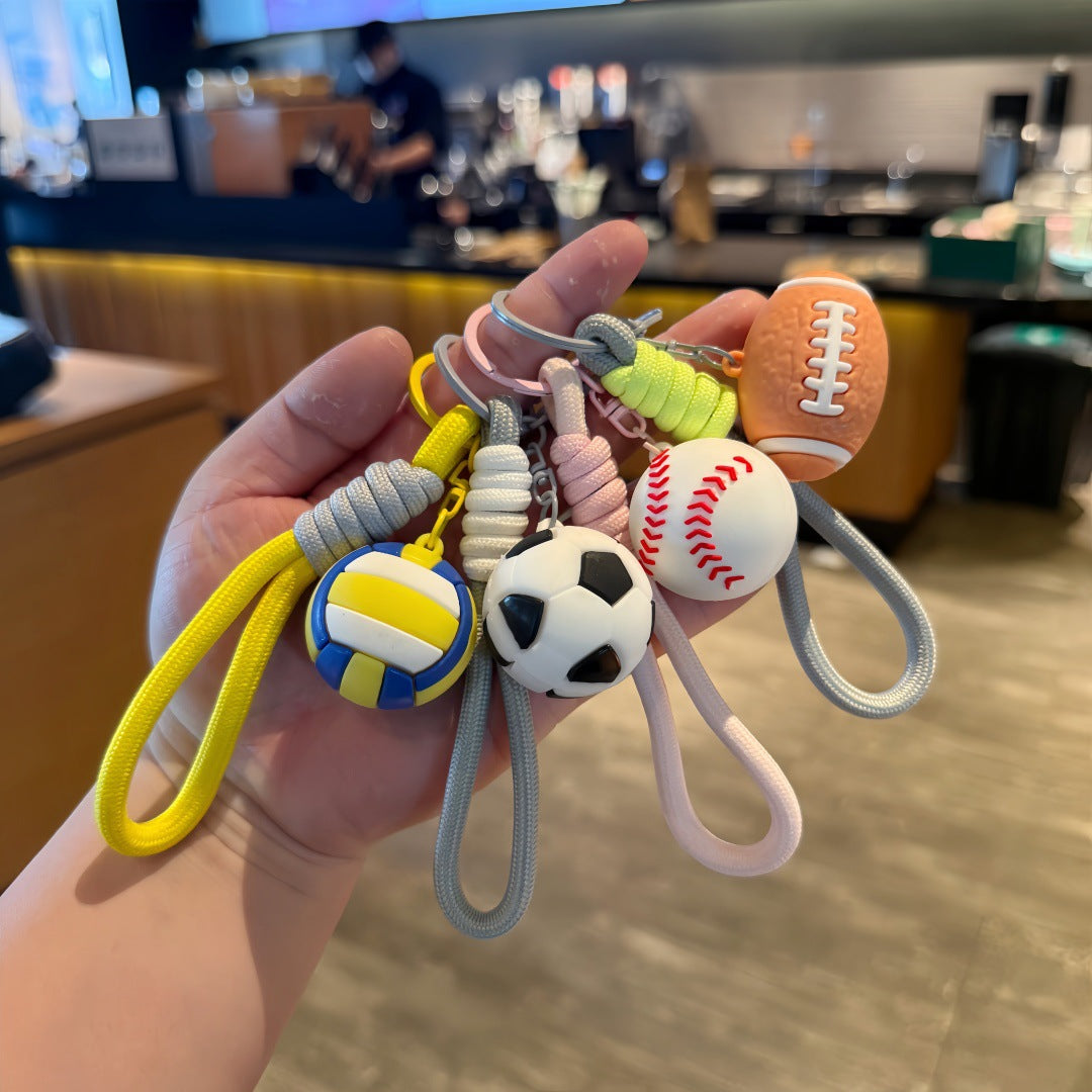 Wholesale Cartoon Sports Ball Keychains PVC Basketball Football Bag Charm for Boys