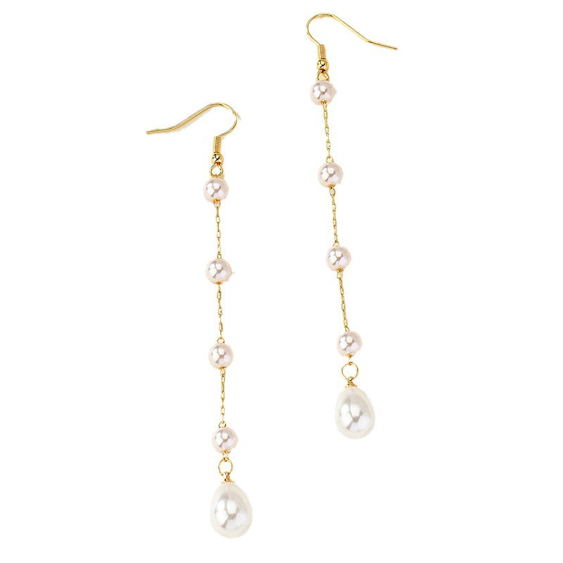 Wholesale Stylish Long Pearl Tassel Earrings Korean Retro Fairy Style For Women Party Wear Fashion Accessory Boutique Resale