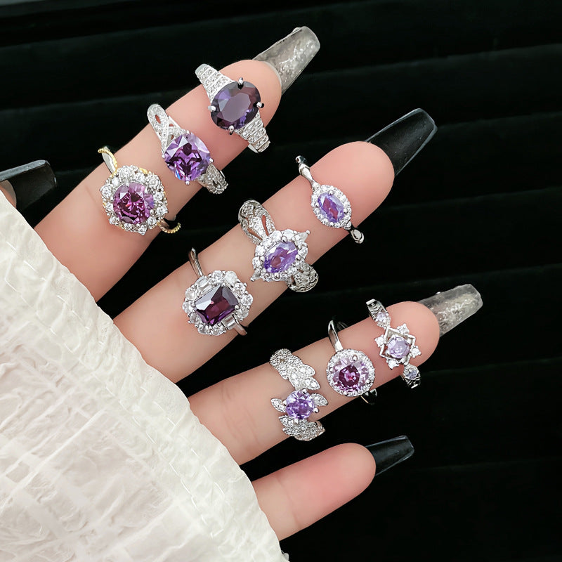 Wholesale  Geometric Purple Diamond Zircon Rings
