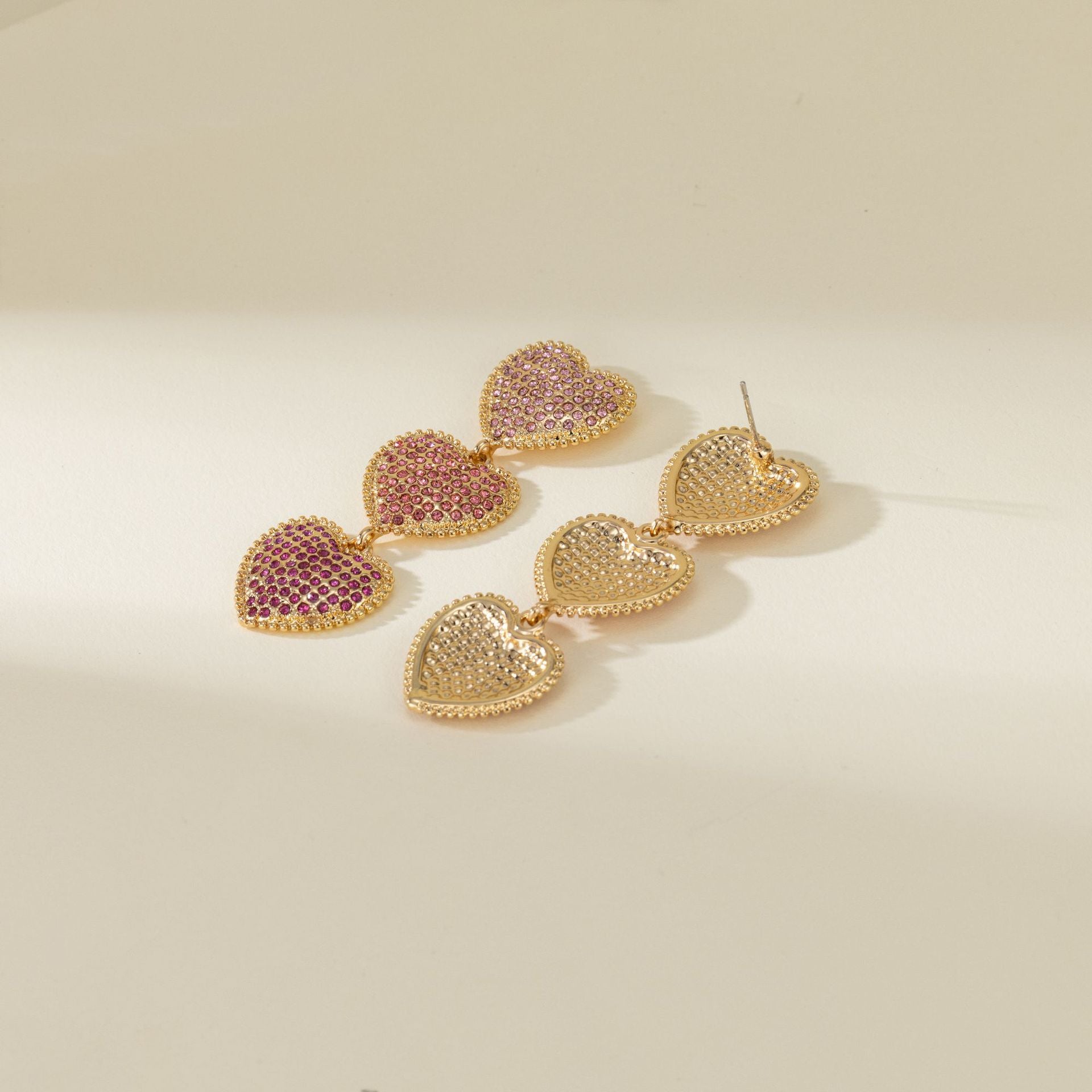 Wholesale  Pink Gradient Love Diamond Earrings