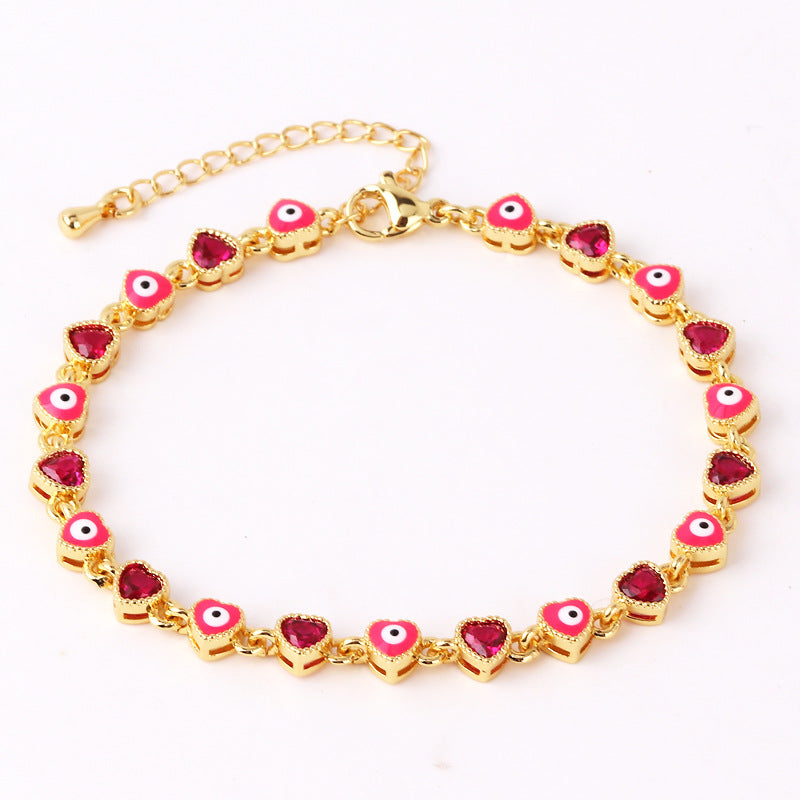 Wholesale Zircon Heart Devil Eyes Adjustable Bracelet Zircon Bracelets ACC-BT-Ruib001