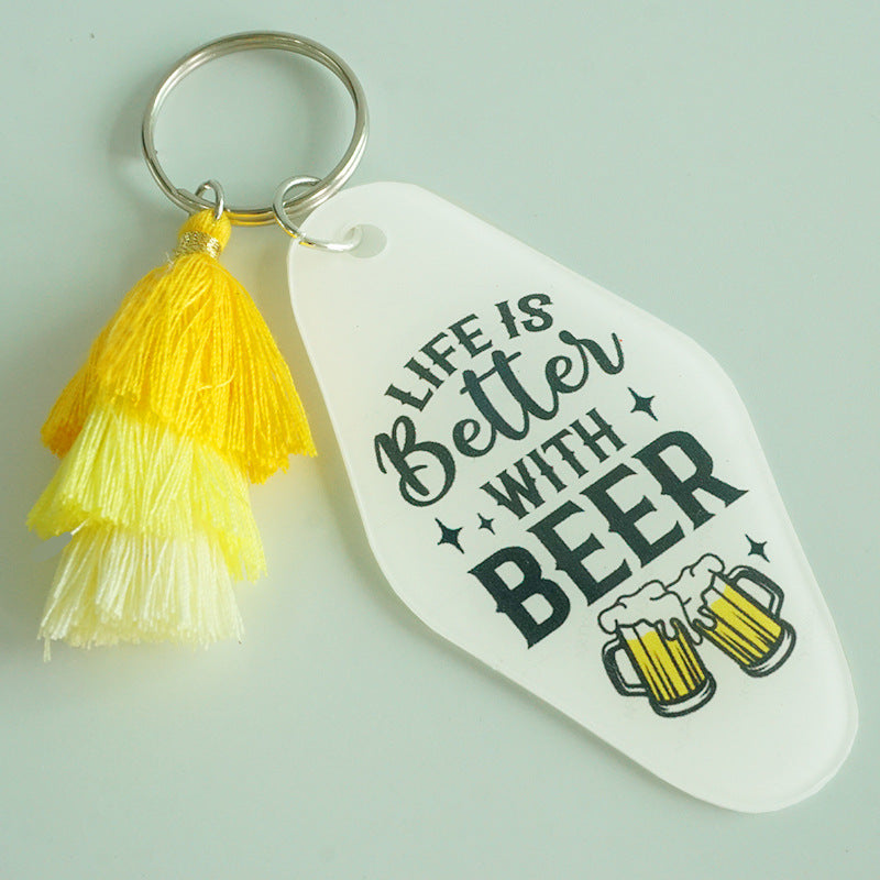 Wholesale 2pcs Father's Day Wine Lover Beer Red Wine Quit Alcohol Acrylic Keychain ACC-KC-HY023