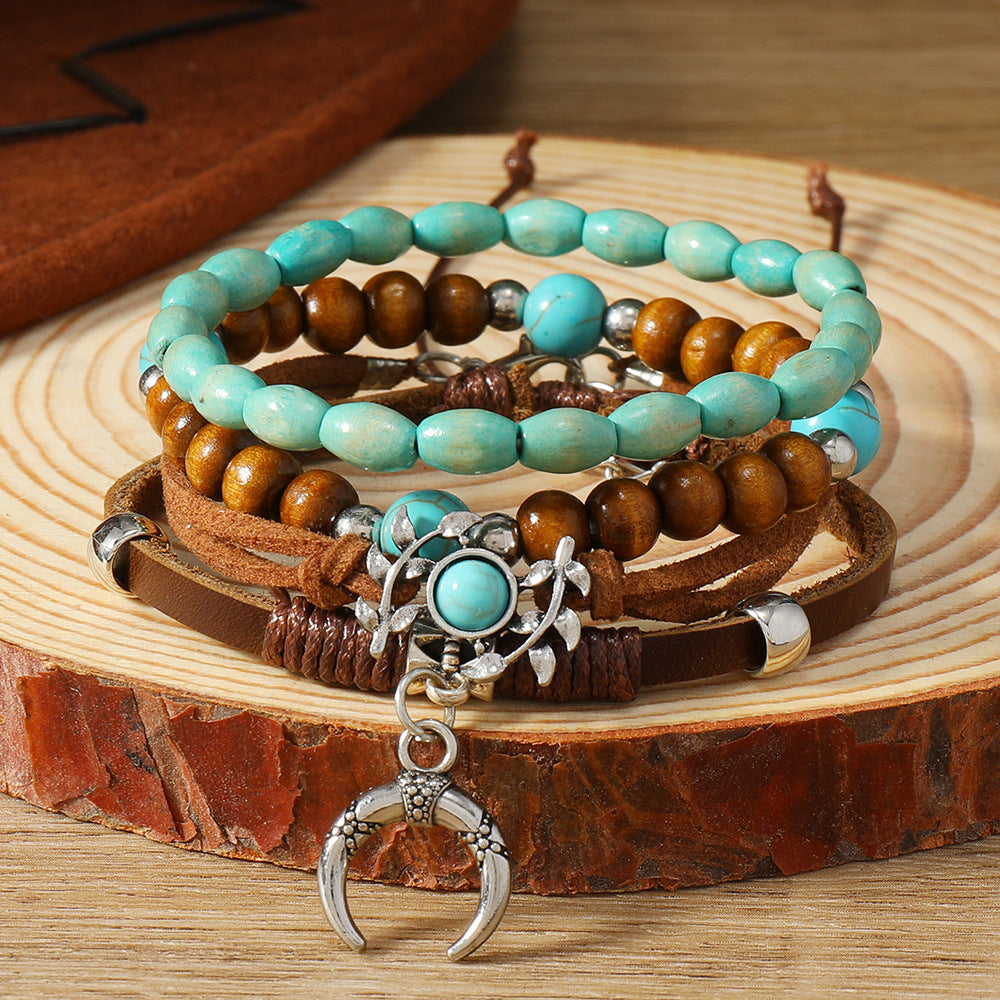 Wholesale Western Cowboy Style Turquoise Multi-layer Beaded Bracelet