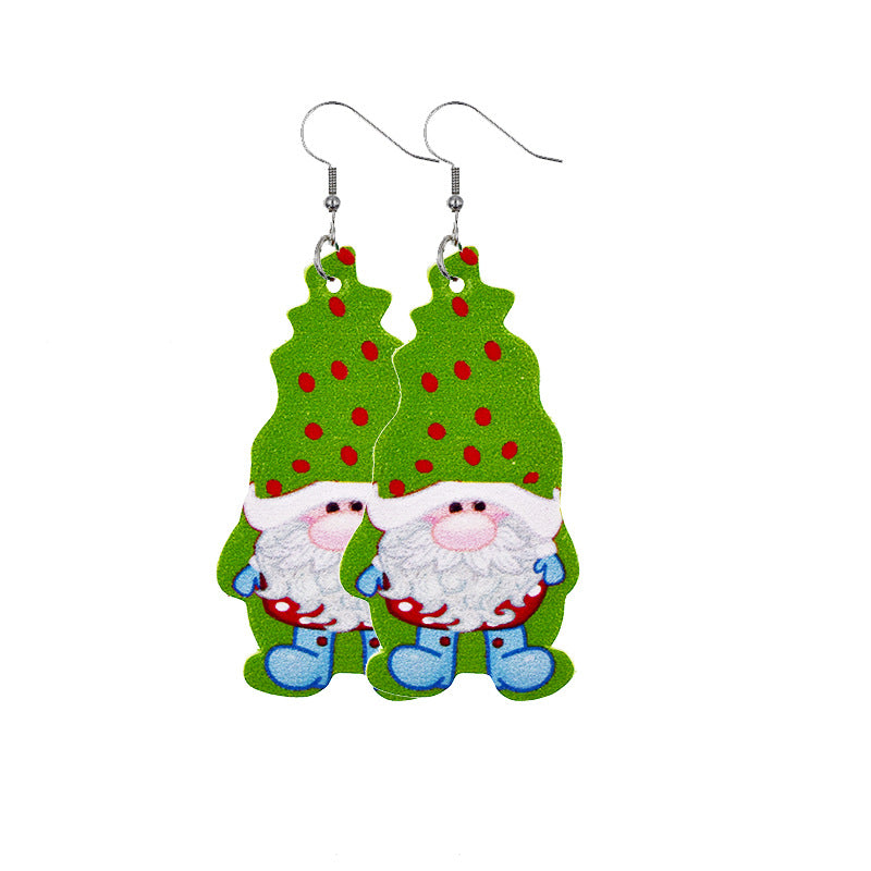 Wholesale  Christmas earrings Christmas dwarfs midget double-sided print PU leather earrings