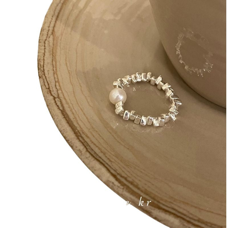 Wholesale  Broken Silver Pearl Adjustable Ring