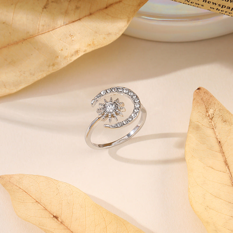 Wholesale micro-inlaid full diamond sun and moon glow light luxury opening ring