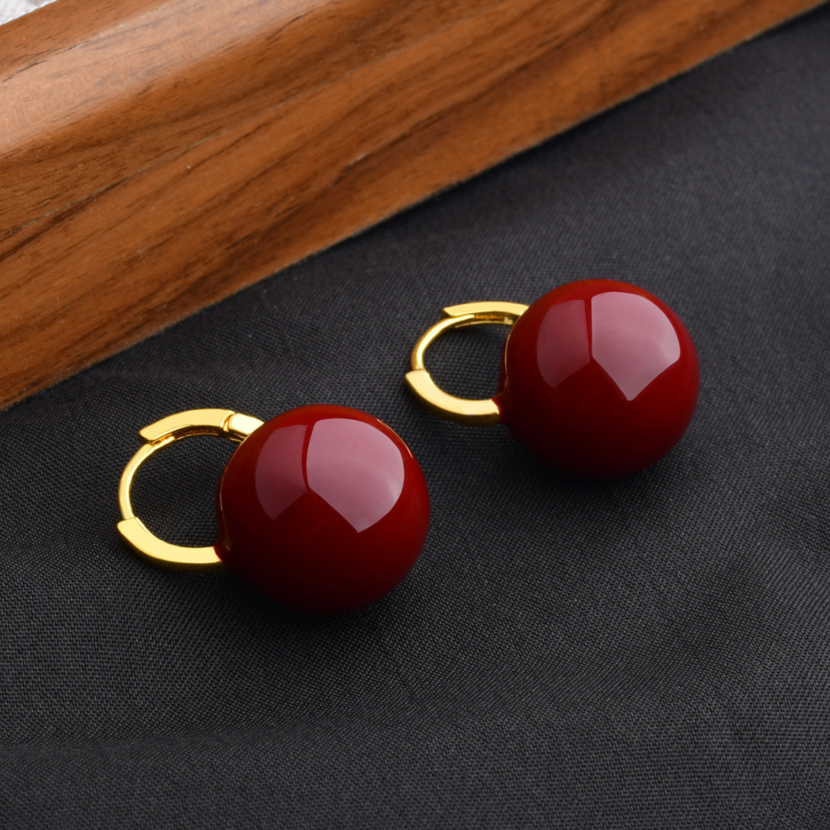 Wholesale Retro Light Luxury  Red Ball Earrings