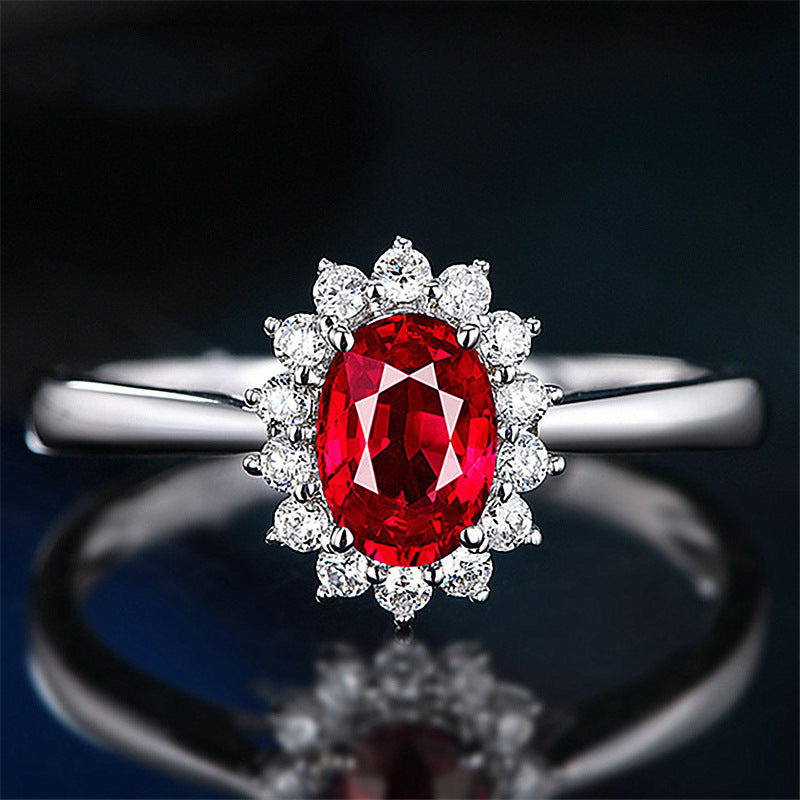 Wholesale s925 Silver Plated Red Blue Yellow Amethyst Zircon Adjustable  Open Ring