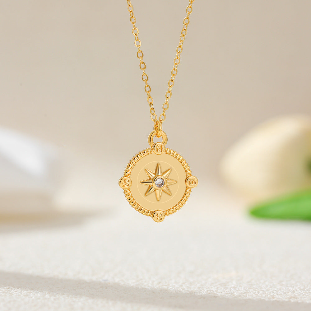 Wholesale electroplated round eight-pointed star pendant retro stainless steel necklace