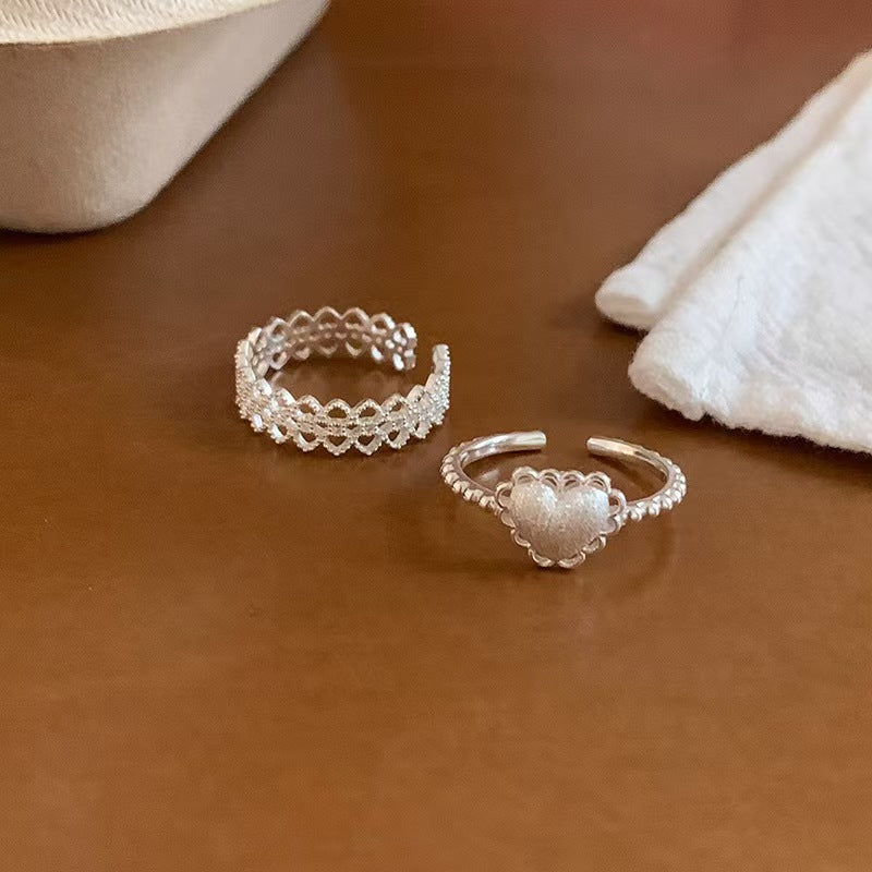 Wholesale Stylish Hollow Lace Heart Adjustable Ring Fashion Alloy Jewelry Accessory For Boutique Resale
