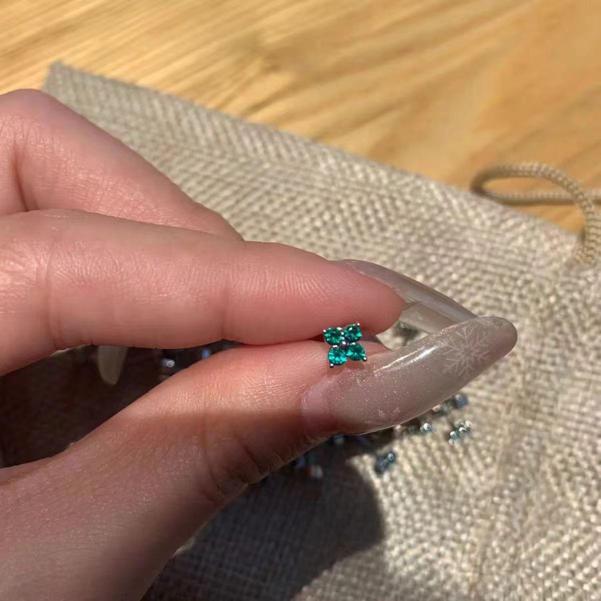 Wholesale Mini Four-Leaf Clover Ear Bone Nail Titanium Steel Earrings