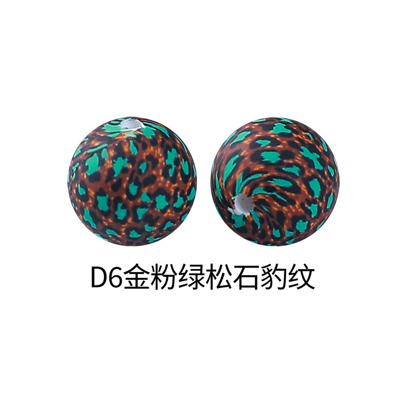 Wholesale 100pcs Western Style Aztec Denim Leopard Print 15mm Silicone Beads DIY Beading Accessories ACC-BDS-RongFa009