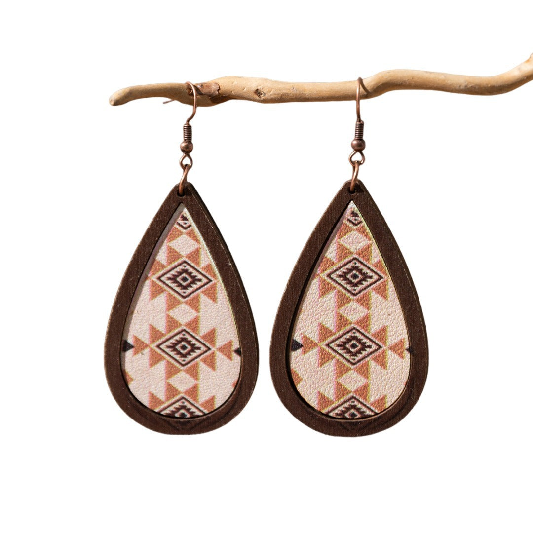 Wholesale Western Farm Style Cow Wooden Earrings