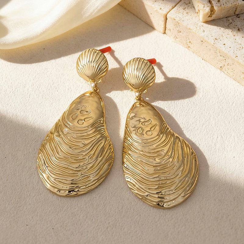 Wholesale Ocean-Inspired Textured Gold Conch and Starfish Stud Earrings
