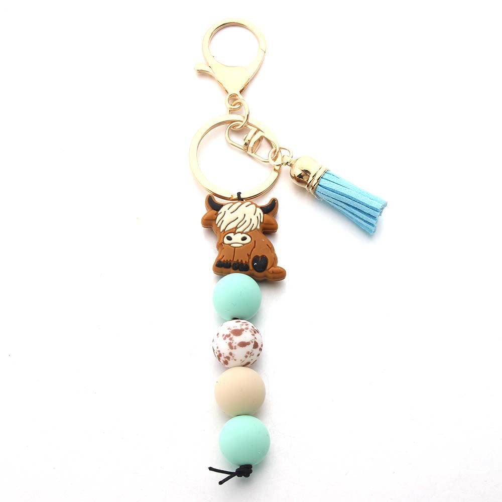 Wholesale Cartoon West Highland Cow Silicone Beaded Keychain ACC-KC-JinAn002