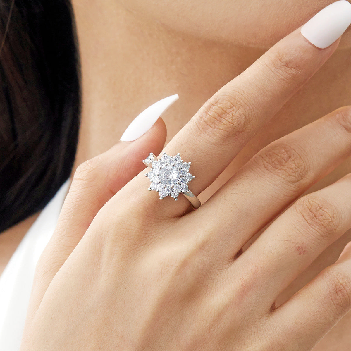 Wholesale Rotatable Ring Rotating Pinwheel Flower Set Zircon Open Adjustable Ring ACC-RS-Gangm001