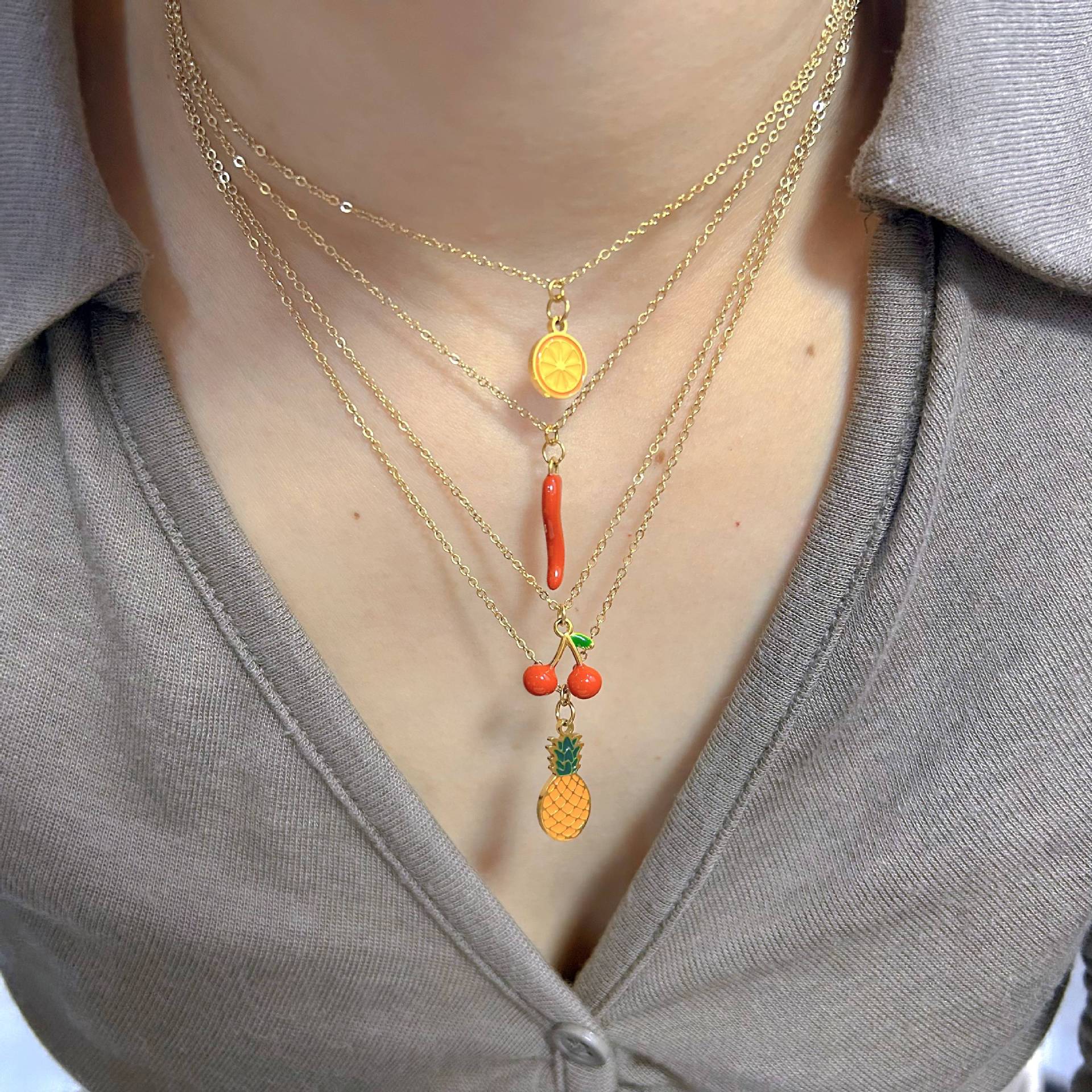 Wholesale Stainless steel cute fruit and vegetable necklace