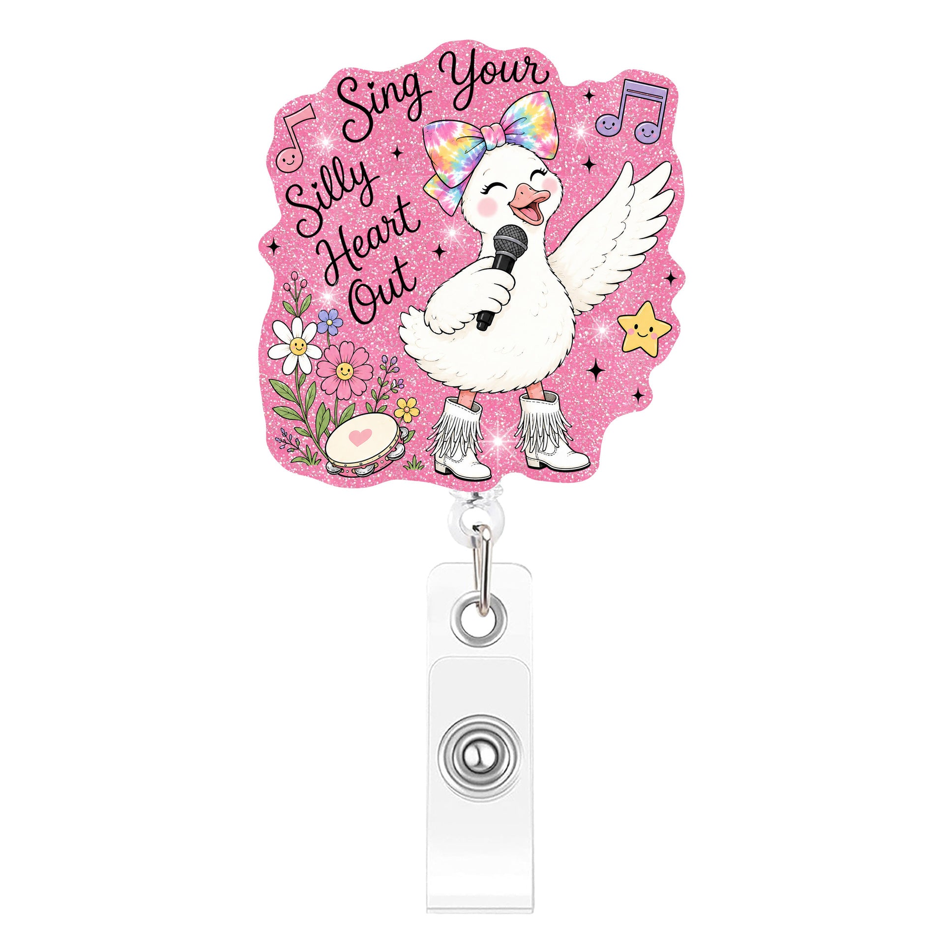 Wholesale Plastic Retractable Badge Clip Pink Goose Design Stylish Office ID Card Holder And Everyday Work Accessory