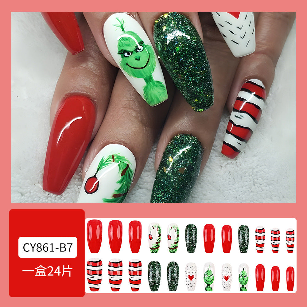 Wholesale 24 Pieces/box Christmas Cartoon Green Nails Kits Nail Stickers ACCVIP-NS-QXJ002