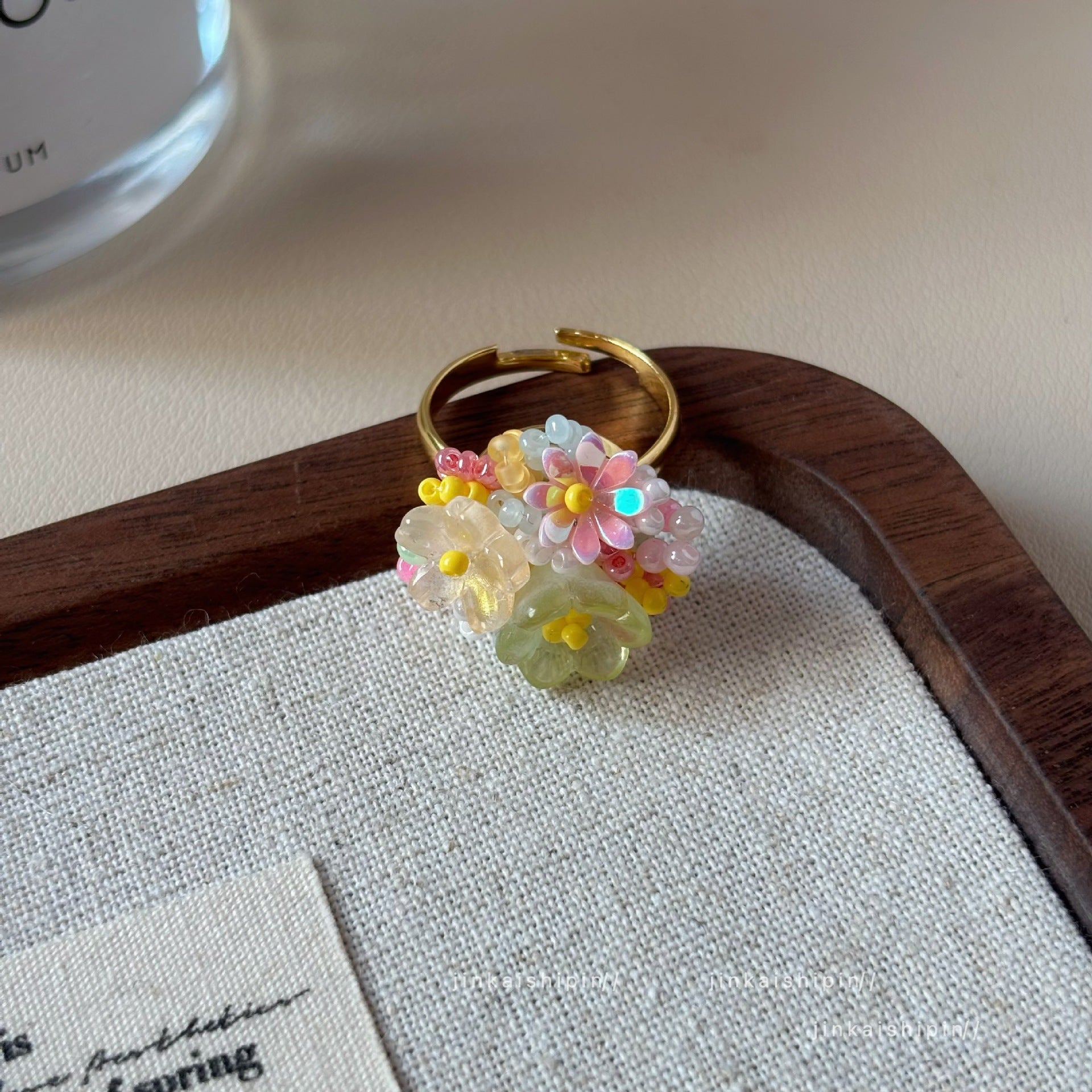 Wholesale Summer  Handmade Beaded Hydrangea Flower Ring