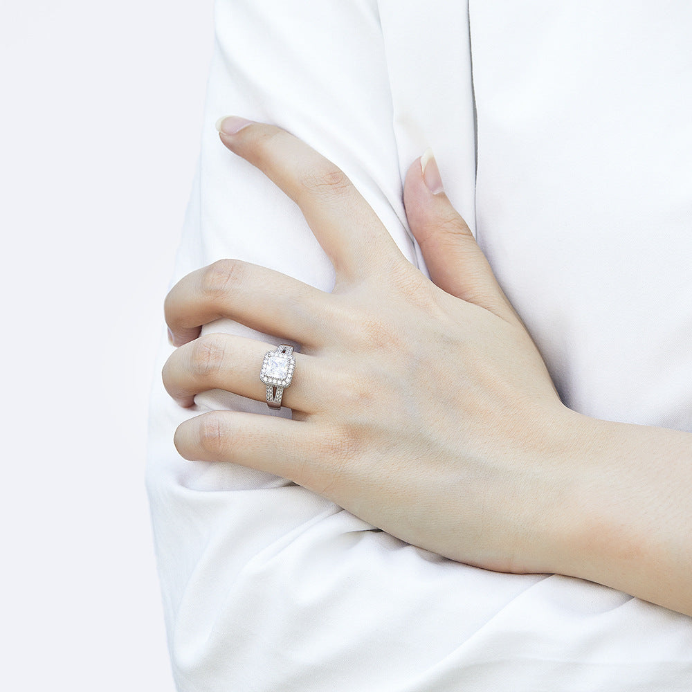 Wholesale  925 sterling silver personalized creative square diamond zircon ring