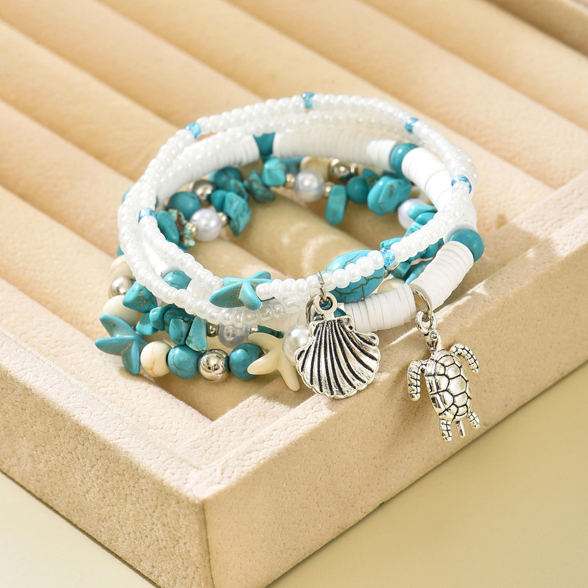 Wholesale Handmade Turquoise Bead Bracelet with Turtle Pendant Beach Summer Jewelry Accessory