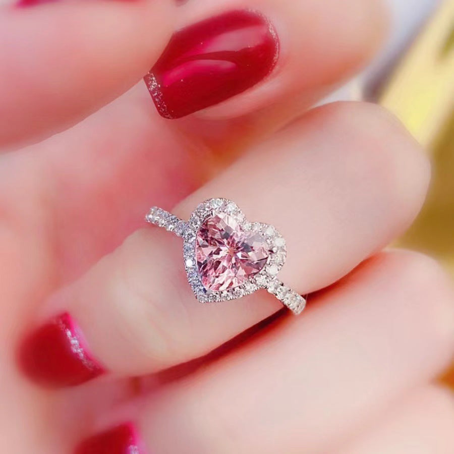 Wholesale Korean Style Pink Love Simulated Diamond Ring,  Fashion Jewelry Accessory for Party Gift Boutique
