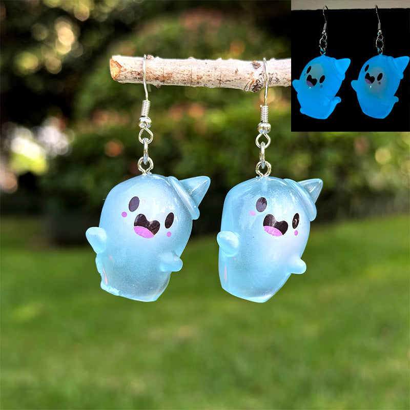 Wholesale Halloween White Luminous Ghost Pendant Earrings