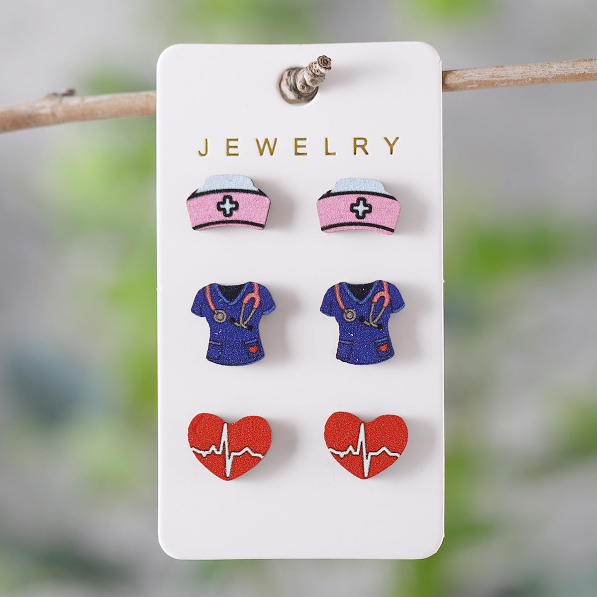 Wholesale Nurses Day Stethoscope Cute Heart and Lung Organ Earrings Set