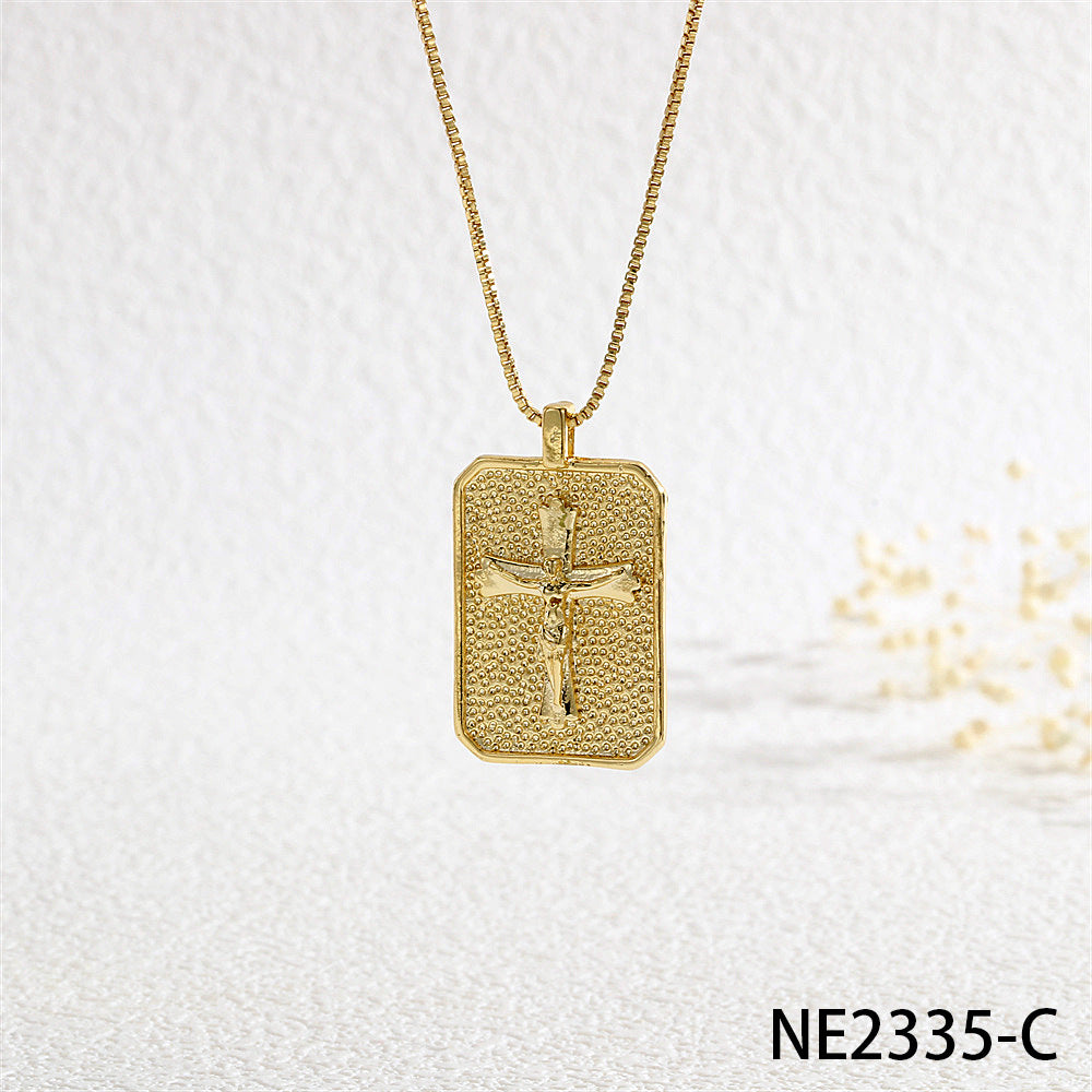 Wholesale Religious Cross Square Pendant Necklace Trendy Fashion Accessory for Party Gift Boutique Resale