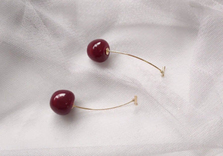 Wholesale Trendy Dark Red Cherry Fruit Earrings Women S Round Stud Earrings Alloy Electroplated Sweet Everyday Jewelry Accessory For Resale