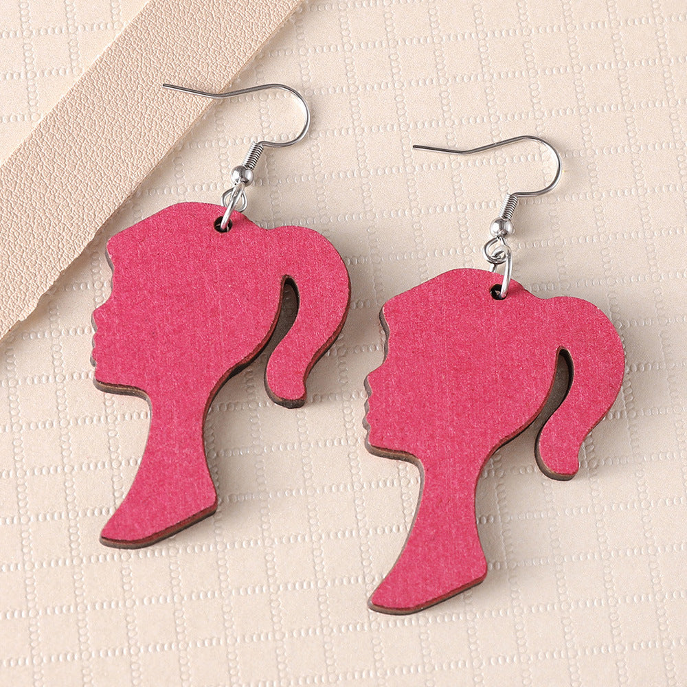 Wholesale Wooden  head pendant earrings