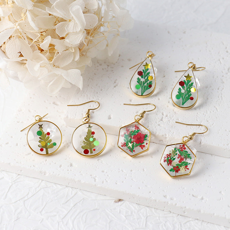 Wholesale Christmas Dried Flower Resin Preserved Flower Earrings