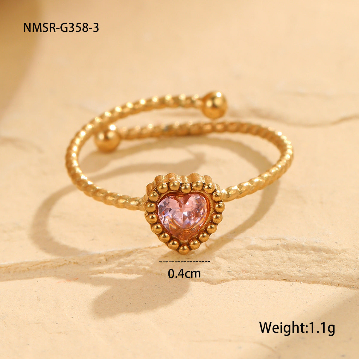 Wholesale  Retro Heart Inlaid Zircon Stainless Steel Ring