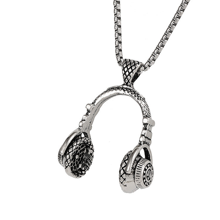 Wholesale Titanium Steel rock music headphones pendant necklace