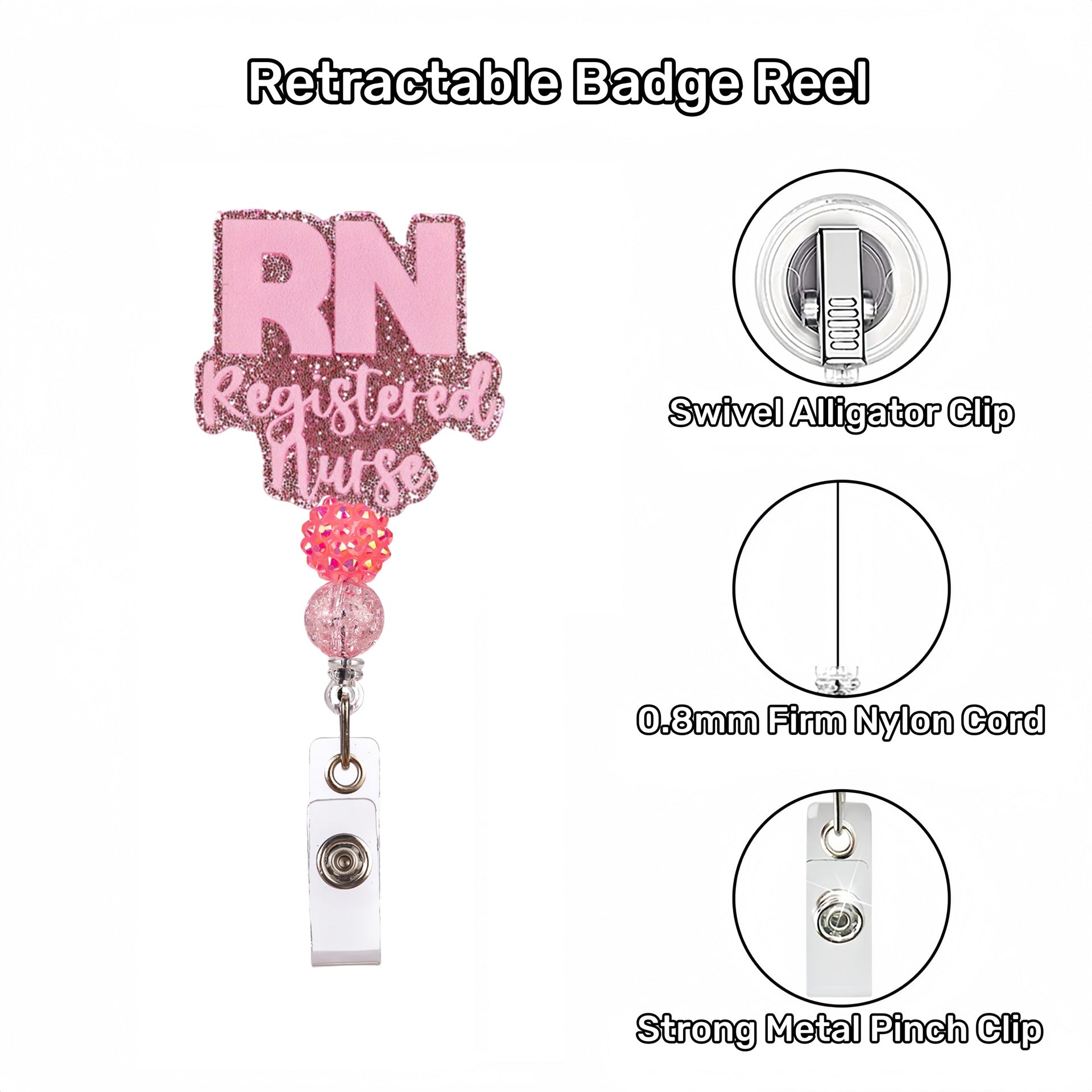 Wholesale Acrylic Glitter Medical Beaded Diamond Ball Bow Badge Reels Keychains