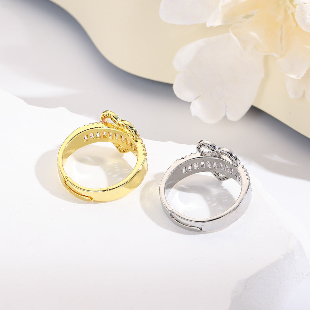 Wholesale Copper plated 18k zircon heart vintage ring