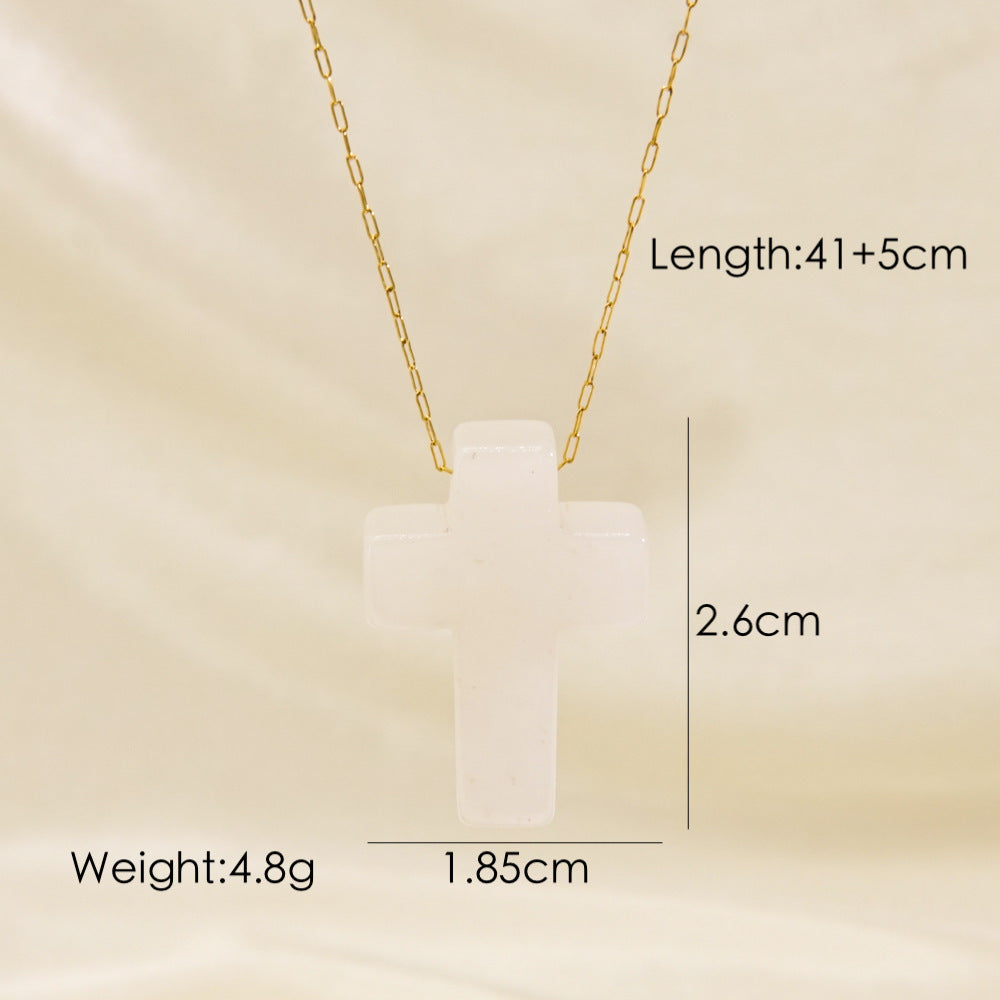 Wholesale Stainless Steel Luxury Style Cross Natural Stone Pendant Necklace