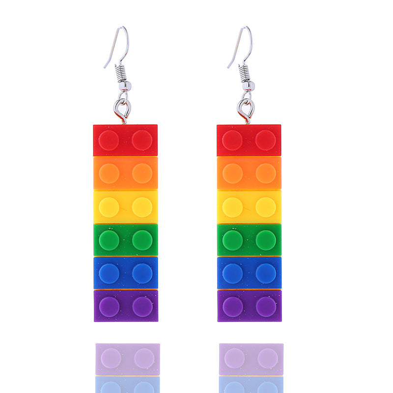 Wholesale  Rainbow Series Earrings Colorful Pin Chain Geometric Building Blocks Love Earrings