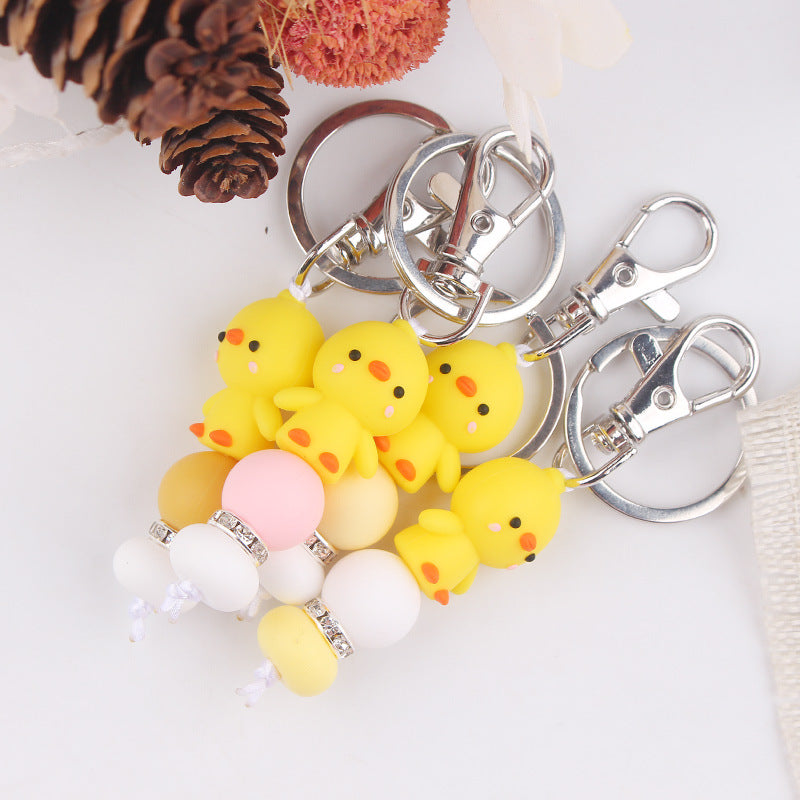 Wholesale Cartoon Little Yellow Duck Silicone Beaded Keychains ACC-KC-GuangTian092