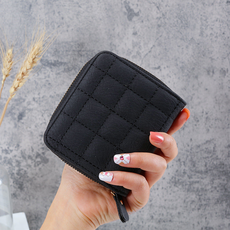 Wholesale Trendy Korean Style Women S Small Wallet White PU Leather ed Checkered Multi Card Slots Zip Buckle Cute Student Coin Purse Fashion Accessory