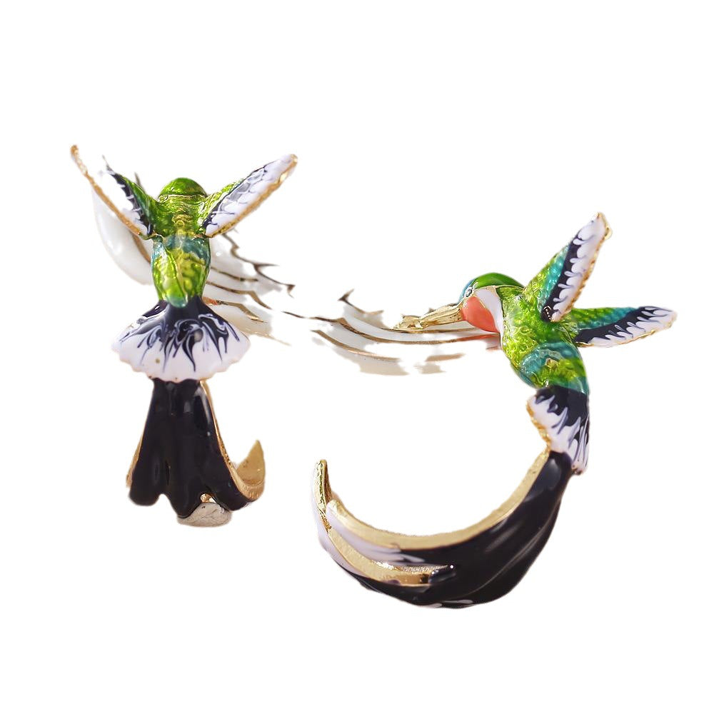 Wholesale Vintage Oil Hummingbird Green Blue Earrings