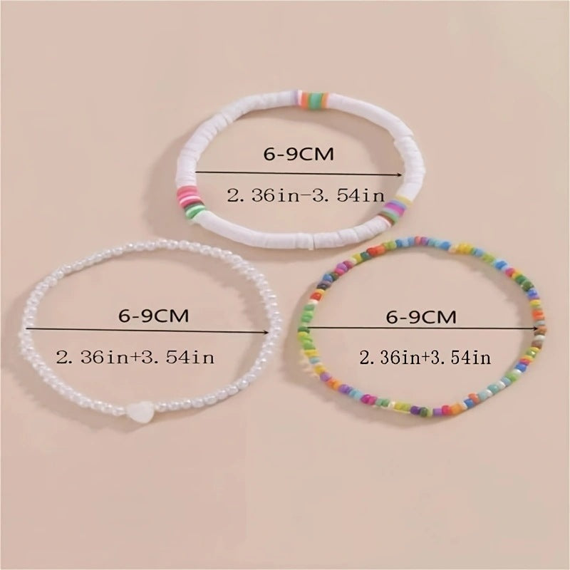 Wholesale Bohemian Holiday Style Soft Pottery Love Pearl Random Color Rice Beads  Anklets